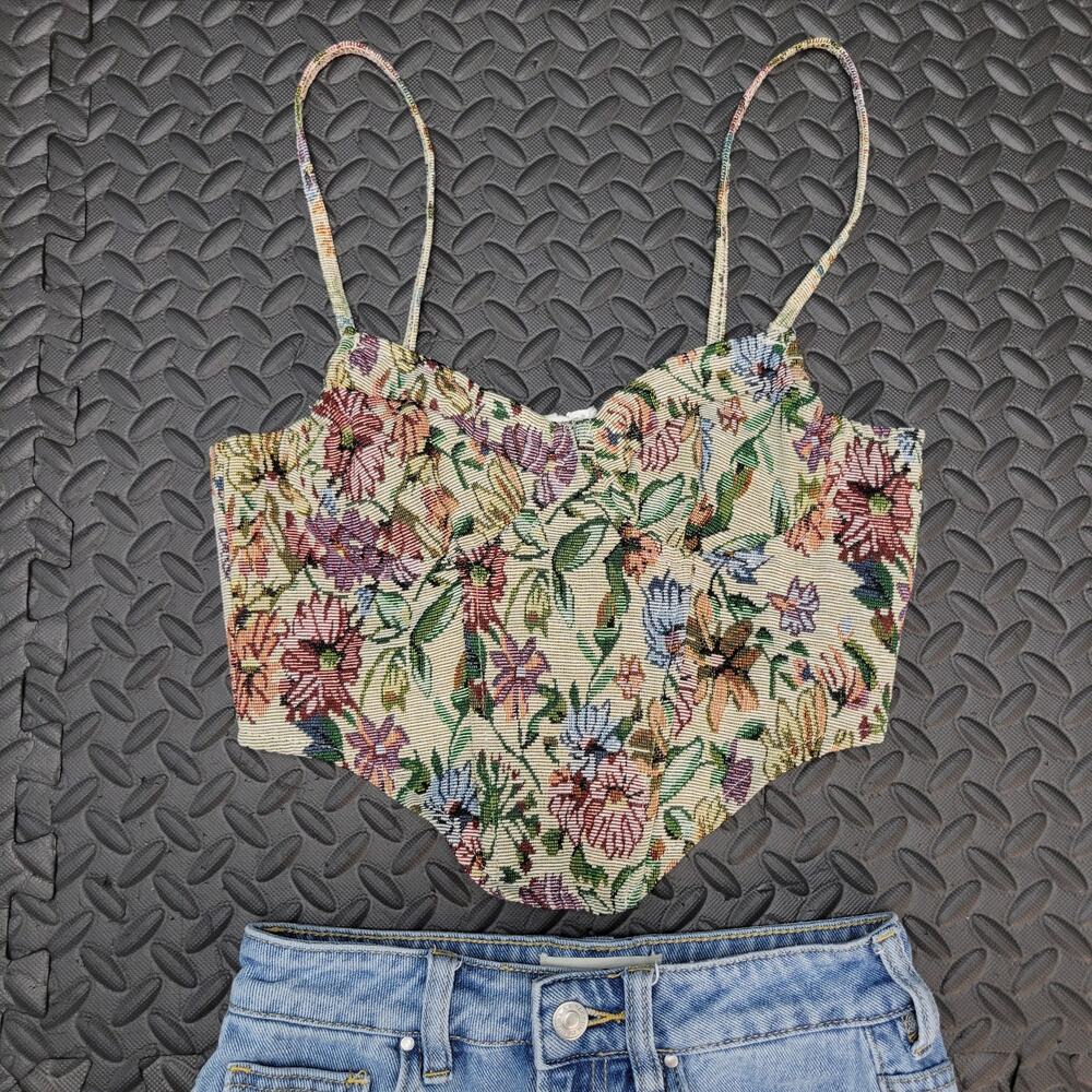 Floral Bustier Corset Crop Top XS Tapestry Cami Cottagecore Coquette Renfaire